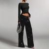Women's Adult Sequined Fashion Drawstring Slimming Stretch Straight Leg Pants