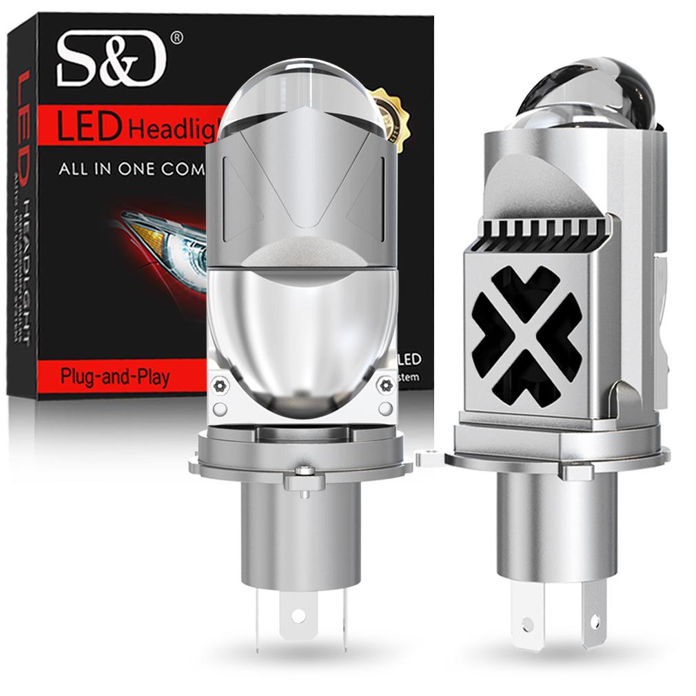 

2 шт. Светодиодные лампы для фар H4 с двойной линзой, Мини-проектор LED 9003 HB2 Лампа для фары автомобиля и мотоцикла, Ближний/дальний свет, LHD 90000 лм 100 Вт 6500 К Белый Подключи и работай