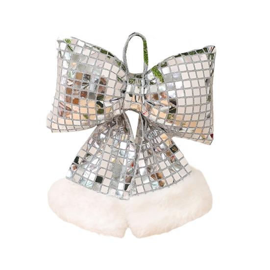 

Блестящий набивной бант Рождественское украшение Большой зеркальный бант из пайеток Подвесное украшение для праздничных поделок Венки Гирлянды Лестница Рождество Свадьба Дом Small серебряный