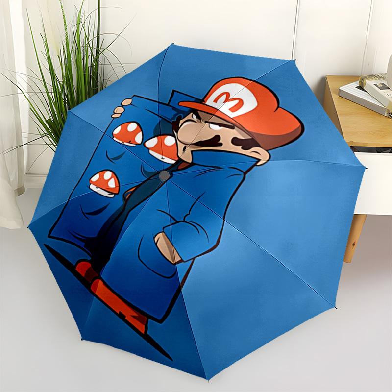 1PC Mario Mushroom Cap Automatic Open/Close Exquisite Umbrella - Compact Travel Umbrella, 8-Rib Heavy-Duty Construction, Ideal Gift A0828152