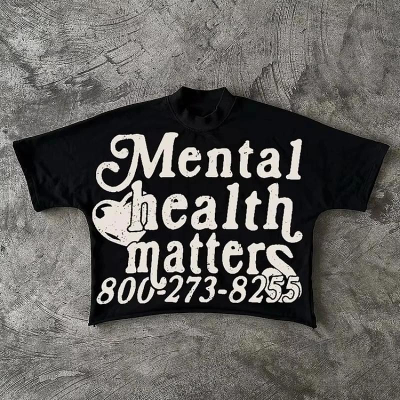 Unisextal Health Matters Graphics Cropped Printed TShirts Unisex Y2K Short Sleeves Vintage Oversize Tshirt Streetwear Women Tops