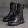 Fashion Chunky Platform Punk Boots for Women Thick Bottom Knee High Boots Woman Autumn Winter Fashion PU Leather Motorcycle Botas Mujer