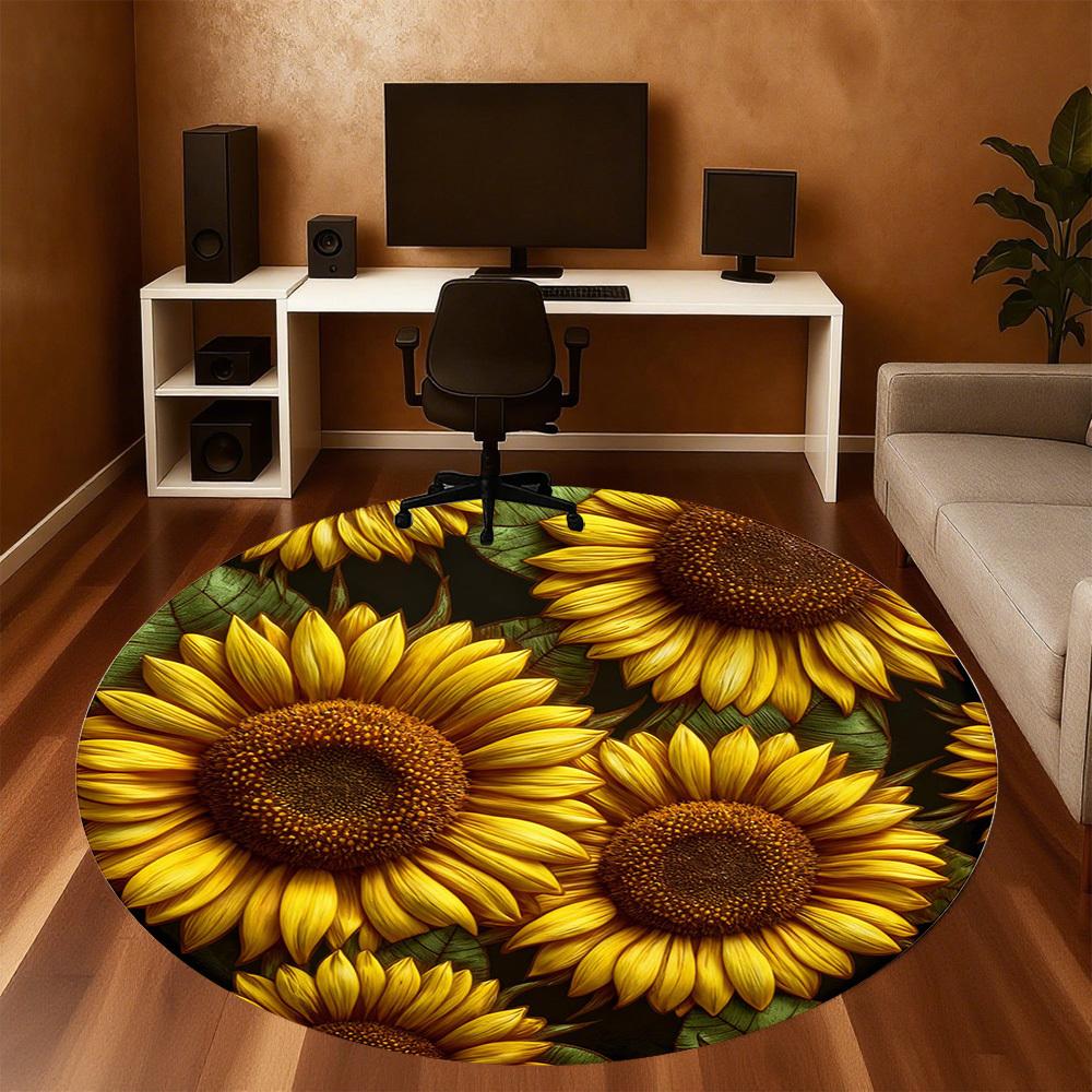 1pc Sunflower Pattern Round Chair mat office Area Rug - Non-Slip, Floor Mat for Office, Bedroom, Ideal home decor gift p0105094