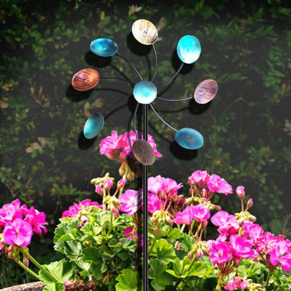 Art Decoration Metal Wind Rotator Iron Art Rotating Flower Shaped Windmill Creative Detachable Gardening Plug Park