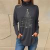 Women's Fashionable Loose-Fit High-Neck T-Shirt With Christmas Print Long-Sleeved Top