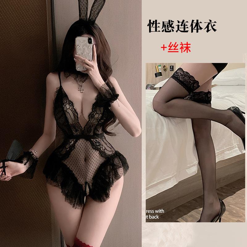 Sexy lingerie sexy suspender lace seduction hollowed out open onesie hot uniform woman