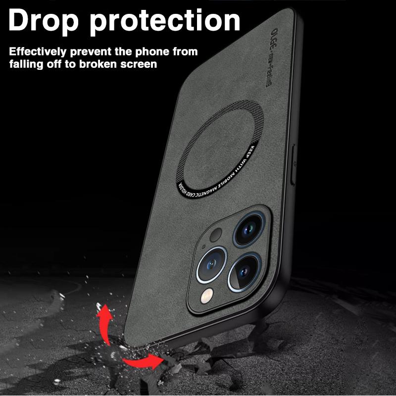 Semsket skinn For Magsafe Magnetisk Trådløs Ladeetui For iPhone 15 Pro Max 14 Pro 13 12 11 Deksel