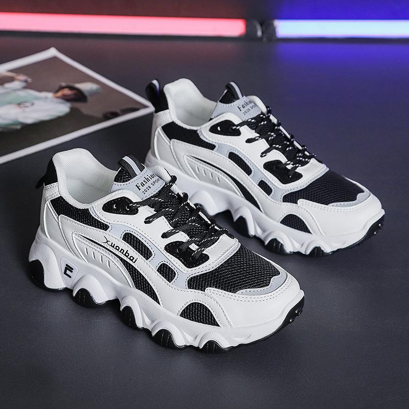 

Модные новые туфли для папы, повседневные туфли для корейских студентов с плоской подошвой и круглым носком, дышащие, на толстой подошве, с сеткой 40 чёрный