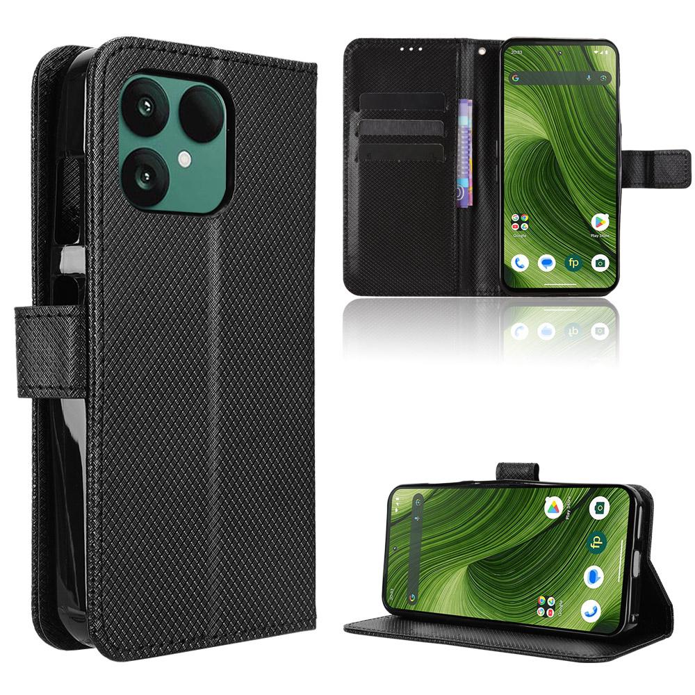 For Fairphone 6 Leather Wallet Case with Strap Diamond Texture Phone Cover