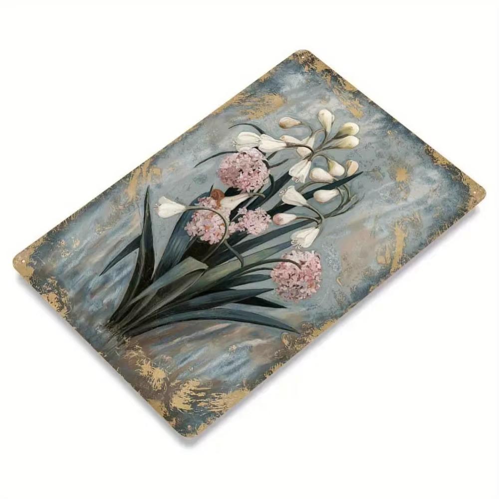Vintage Iron Wall Art: Pink Rhododendron & White Lily Rustic Floral Decor for Home, Kitchen, Bathroom, Cafe, Garage