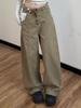 Khaki Pants Female Design Sense American Wide-leg Overalls Plus Size Slim Machete Jeans Spring