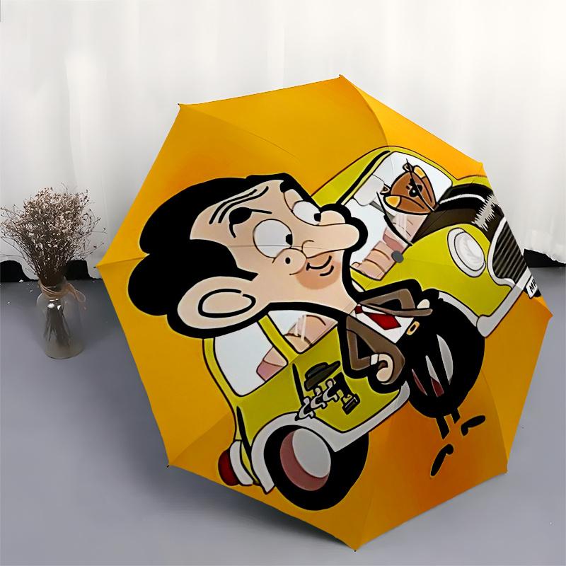Paraguas de Viaje Temático de Mr. Bean - 8 Varillas, Apertura y Cierre Automáticos, Diseño Plegable Portátil, Paraguas Compacto y Elegante Adecuado para Exteriores