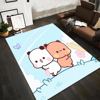 Cute Cartoon Panda and Bear Design Carpet with Butterflies and Sky Background Suitable for Use As an Anti-slip1 For1room and Bedroom Sofas