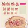 24Pcs Leopard Print French Press On Nails, 3D Flower & Gold Rose Fake Nails, Mid-Length Almond Shape