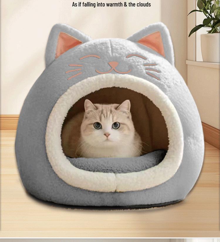 Winter Warm Half-Closed Cat Bed - All-Season, Dirt-Resistant, Secure, and Non-Collapsing.