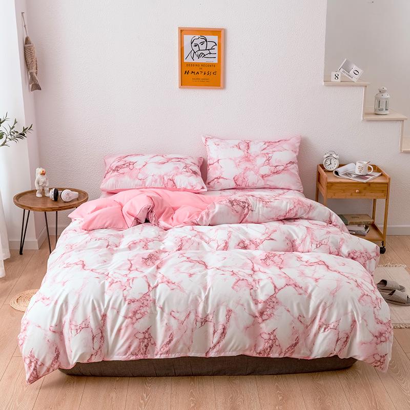Marble Pattern Solid Color Bedding Set - Duvet Cover & Bedsheet, 3 or 4 Pieces