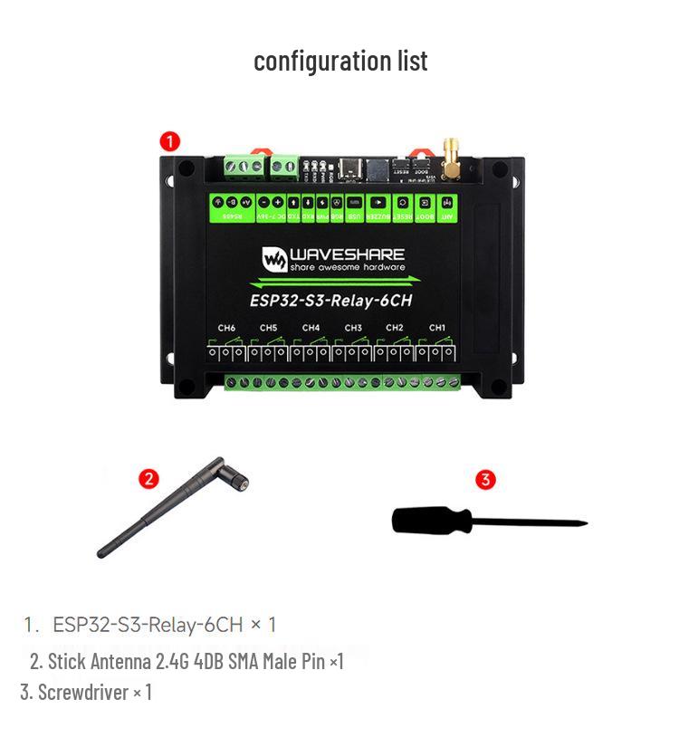 ESP32-S3 Industrial Isolated 6-Channel Network Relay Module with WiFi, Bluetooth 5, RS485, Dual-Core.
