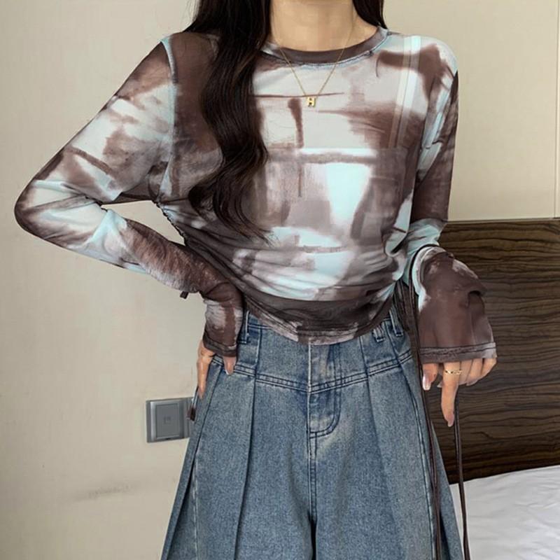 

Женская рубашка с круглым вырезом и короткими рукавами, с принтом тай-дай One Size