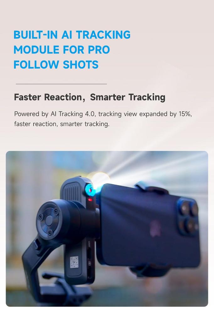 FeiyuTech SCORP Mini 3 Smartphone Gimbal with AI Tracking Module Cooling Integrated 2kg Smartphone Stabilizer for iPhone Android & Fan, Grip, Payload,
