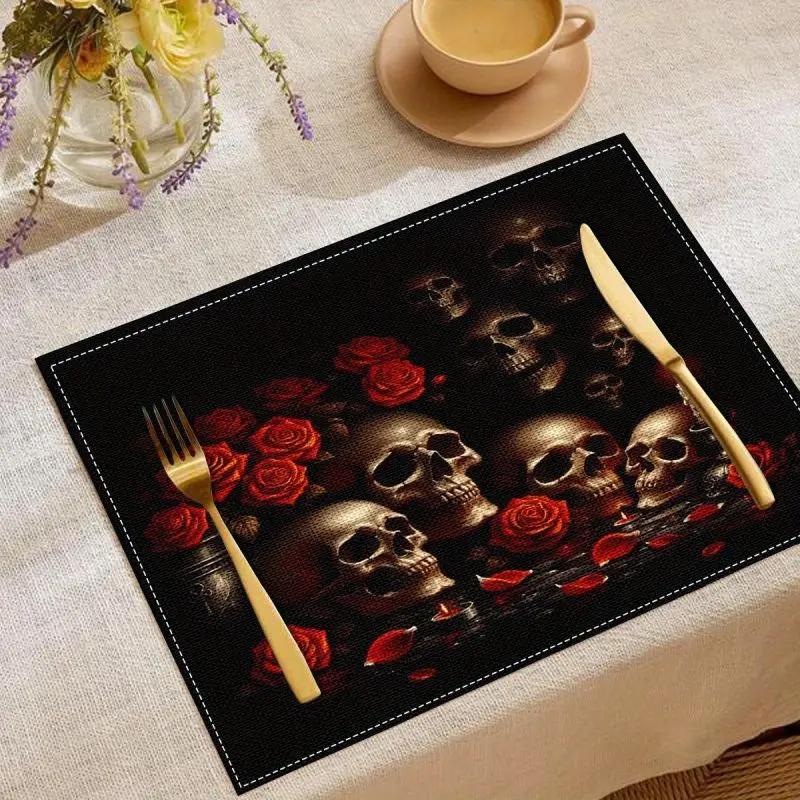 1PC Halloween Place Mats Set Square Table Mats Machine Washable for Autumn Party and Kitchen Decor