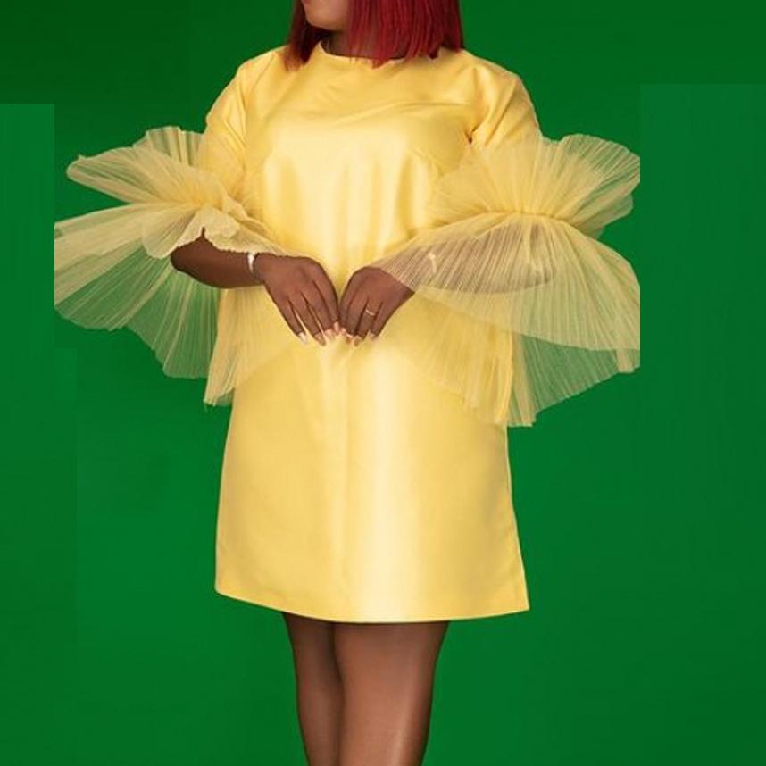 Женское платье с круглым вырезом в стиле пэчворк — фото 5