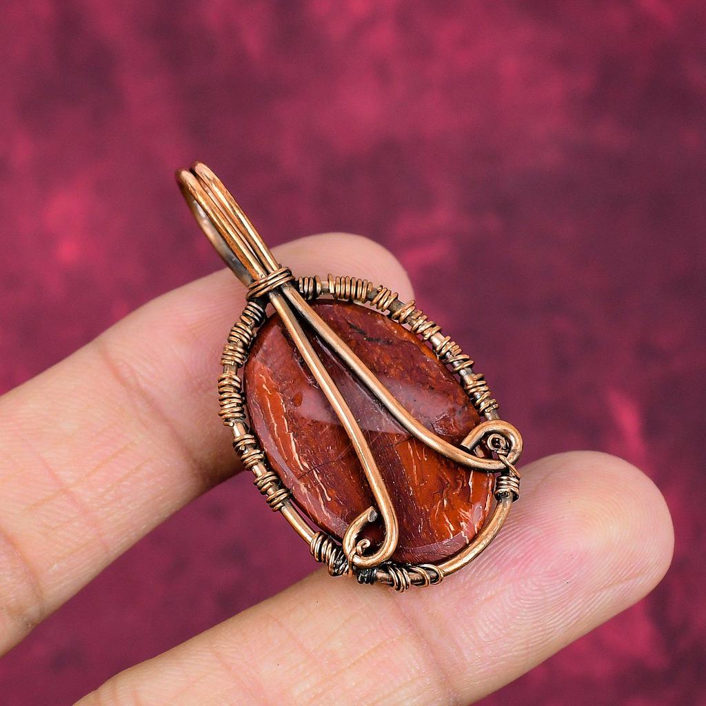 Lebensbaum Roter Schlangenhaut-Jaspis Anhänger Kupferdraht Gewickelt Edelstein Schmuck