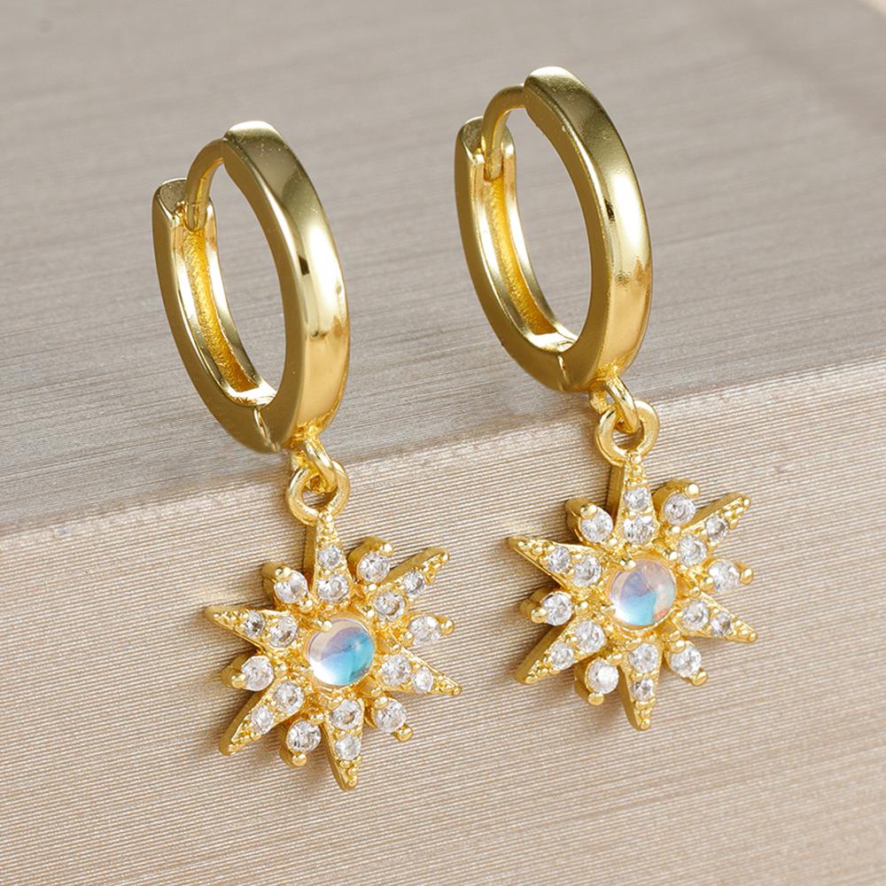 2PCS New Star Moon Zircon Opal Hoop Earrings for Women Stainless Steel Stud Earring Ear Buckle Piercing Jewelry Gifts Pendientes
