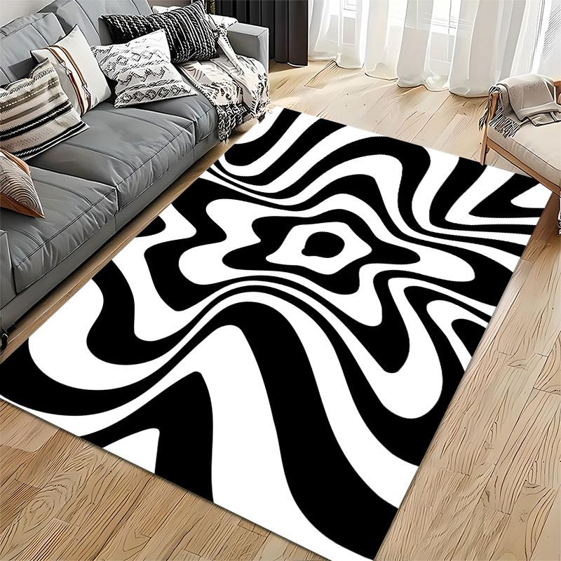 Black and White Optical Illusion suitable as a non-slip mat for the living room or bedroom sofa