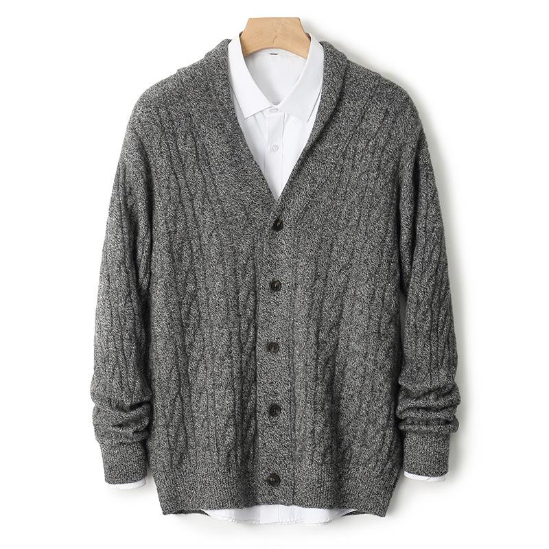 Men'S Vintage Jacket, Autumn/Winter 100% Wool Knit Cardigan, Green Fruit V-Neck Cashmere Jacket