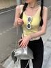 Summer Korean Slim-fit Square Neck Color-Contrast Vest with Chest Pads for Women