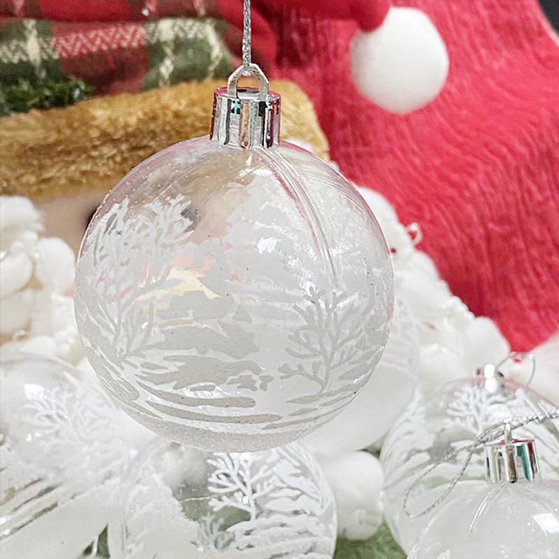 6 Stücke 6cm Weihnachten PVC Glaskugeln Schnee Ball Hängende Verzierung Weihnachtsbaum Dekor