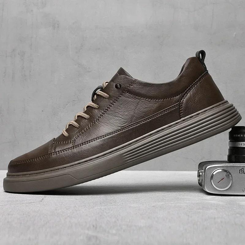 Fashion New Genuine Leather Mens Shoes Comfortable Outdoor Sneakers High Quality Skateboard Casual shoes Fashion Sport Male Footwear2024