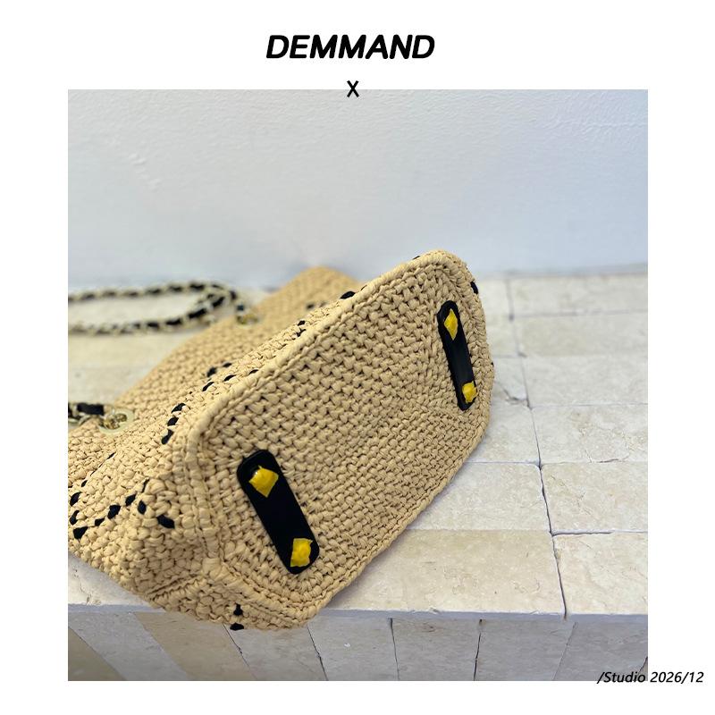 Chain Straw Bag Large Capacity Tote Bag Women's Relaxation Seaside Vacation Wind Woven Bag Shoulder Large Bag