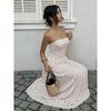 Damen Gepunktete Trägerlose Sommerkleider, Elastischer Rücken Gerafft Strandurlaub Outfits Vintage Elegant Maxikleid