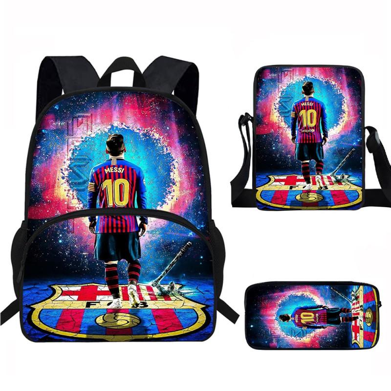Set Zaino Scolastico per Bambini a Tema Messi con Borsa a Tracolla Astuccio per Studenti Elementari