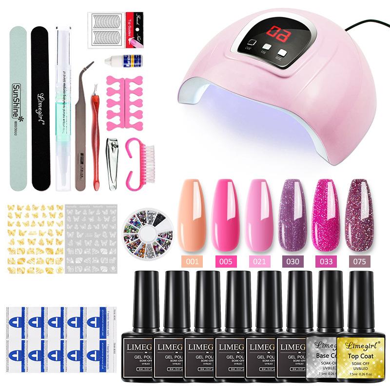 Limegirl Gel Polish Kit with UV Light Nail Art Tools Stickers Decals DIY Set Quick Dry Long Lasting Gift