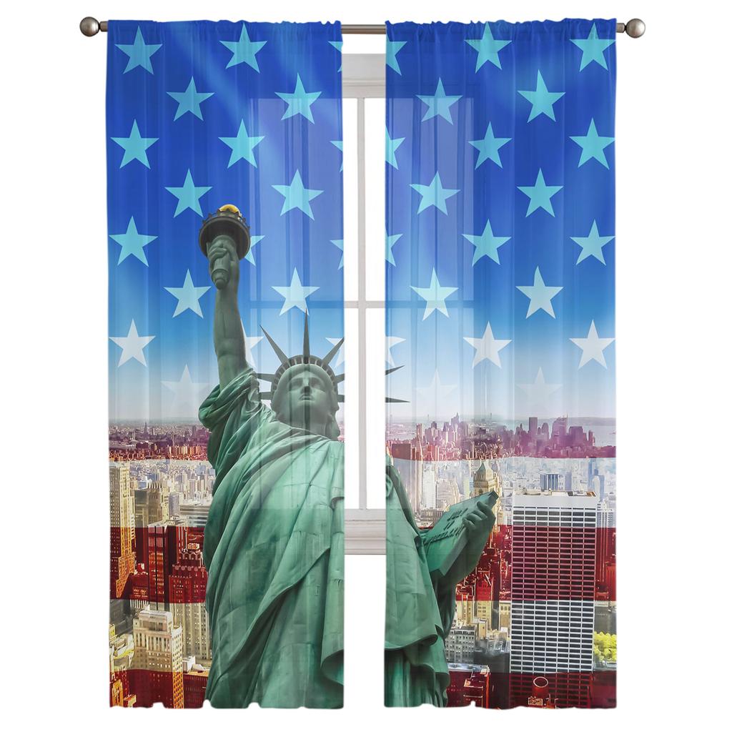 Americká vlajka Liberty Júl Deň nezávislosti Tylové priehľadné závesy do obývacej izby Spálňová dekorácia Voálové závesy z organzy