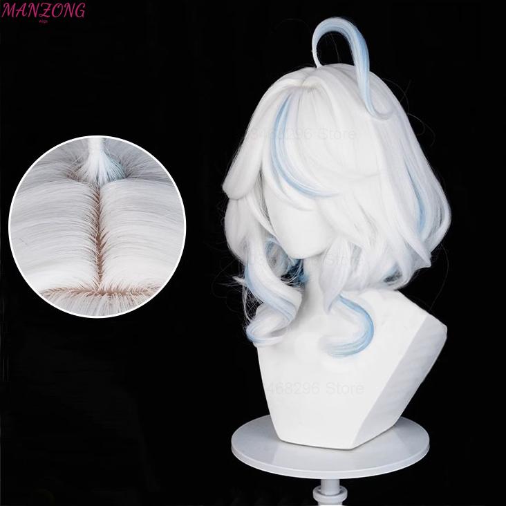 Furina Korte Pruik Focalors Cosplay Pruik Korte Zilver Wit Blauwe Pruik Cosplay Anime Cosplay Pruiken Hittebestendig Synthetisch + Pruikenkap white
