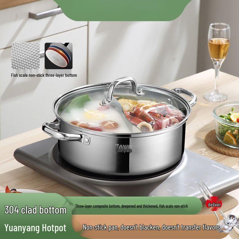 316 Stainless Steel Yin Yang Hot Pot with Induction Cooker Compatibility - Large Capacity Family Soup Pot