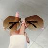Rimless Irregular Sunglasses  New Chic Gradient Ocean Lenses Shades Trendy Stylish Design Hollowed Legs Sun Glasses