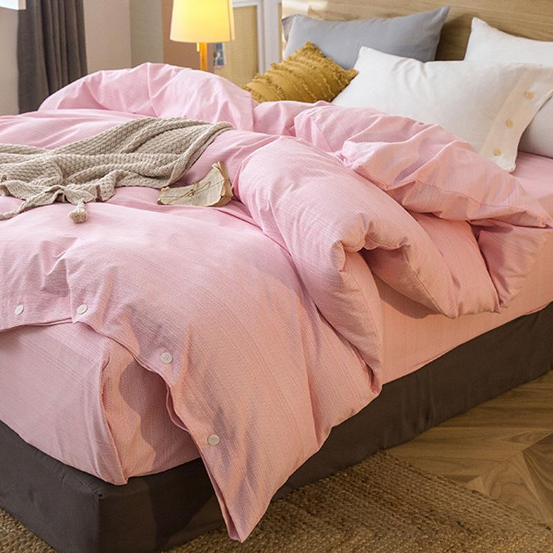 Simple Bed Pure Cotton Polished Four-Piece Cotton Quilt Cover Thickened Warm Bed Sheet 1.8M Double Bed