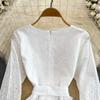 Retro Palace Temperament Round Neck Waist Show Thin Hook Flower Hollow a Word Lace Dress Elegant Large Skirt