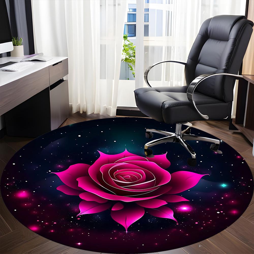 1pc Galactic Rose Office Round Rug, Carpet for Office, Gaming, Lightweight Round Floor Mat yy260208003