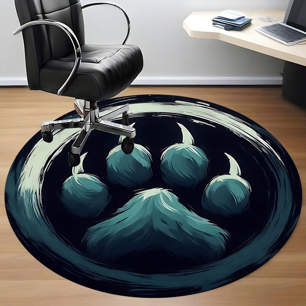 1pc Paw Print Office Round Area Rug, Under Office Chairs Bedroom Living Room Home Decor, Room Deco
