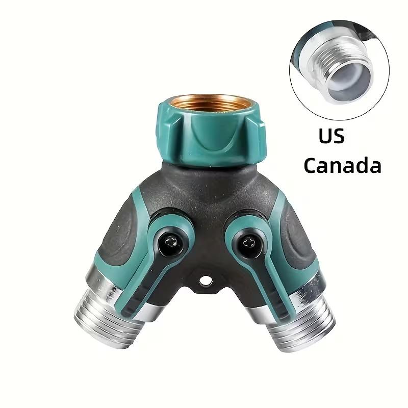 2-Way Hose Splitter with 2 Valves,  Water Pipe Diverter Double Outlet Y Connector with Individual Shut Off Valve,Suitable for Outdoor Garden Watering