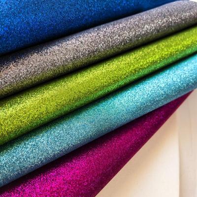 PU Leather Glitter Cloth with Gradient Rainbow and Gold-Silver Sparkle