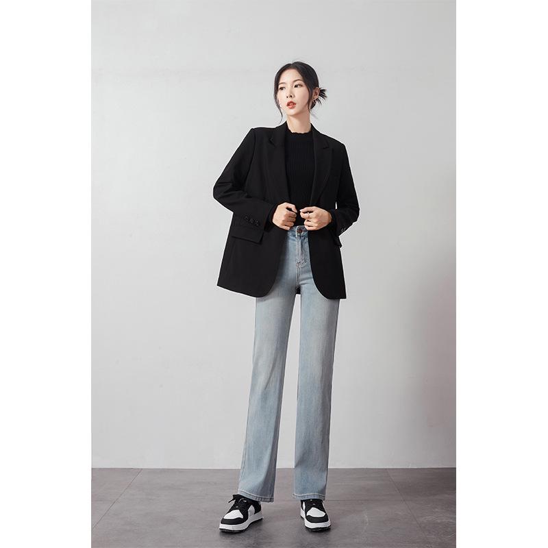 Women's High-Waisted Wide-Leg White Jeans, Floor-Length, Spring New Arrival, Versatile Slimming Straight Pants