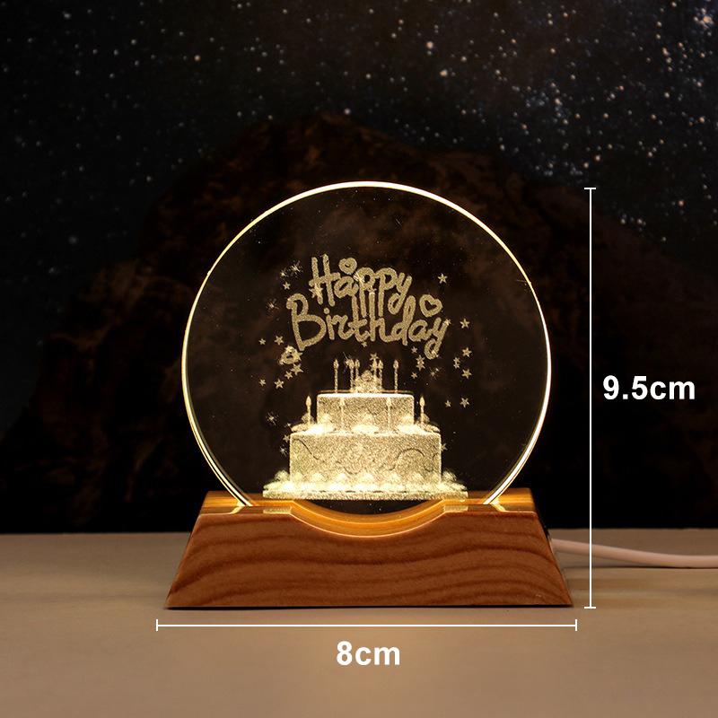 LED Light Base Crystal Ornament Decorations Astronaut Jellyfish USB Plug Warmlight Desk Lamp Present for Christmas and Birthday