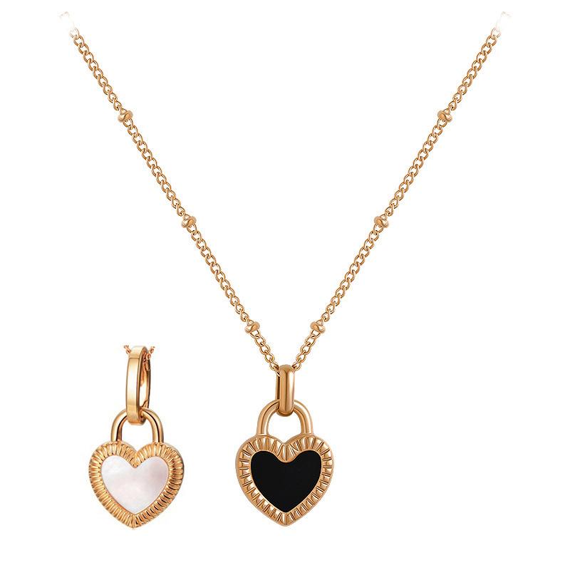 Stainless Steel Simple 2 Sides Black White Love Heart Pendant Necklace for Women Trendy Collar Jewelry Accessories Gifts