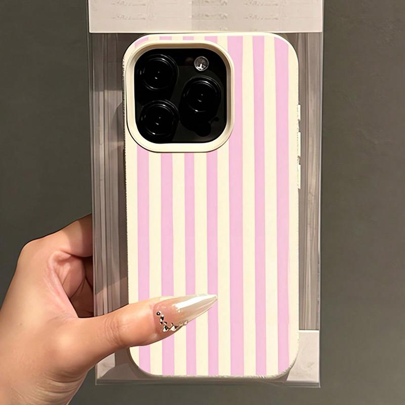 Luxurious Pink and White Stripes Phone Case For iPhone 17 16 13 15 11 12 14 17 Pro Max Air 16E 17E Shockproof Cover Soft Fundas